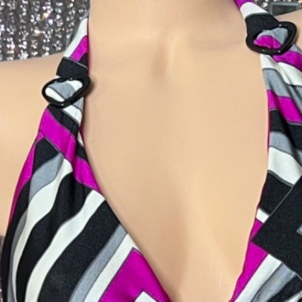 Bikini top hearts stripes Metallic shiny shimmer material white black purple - Picture 4 of 4